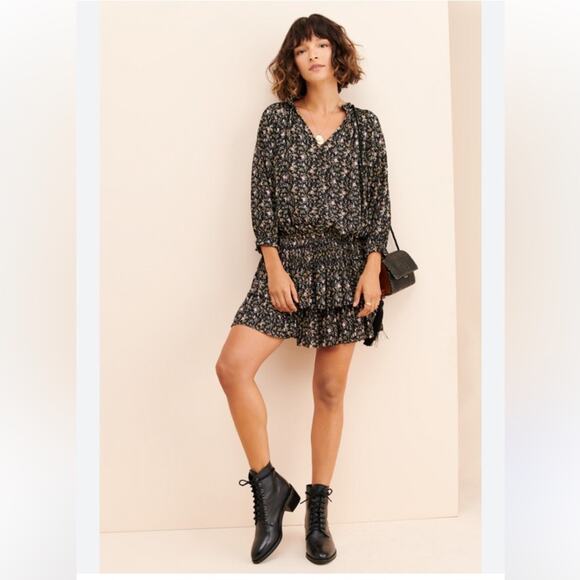 Current Air Aurelie Floral Print Mini Dress boho drop waist fall flutter skirt M - Picture 1 of 12